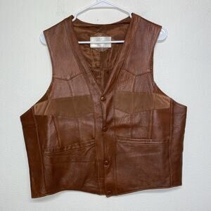 Vintage I.D.M. Mens Sz 44 Brown Genuine Leather Western Snap Front Cowboy Pocket